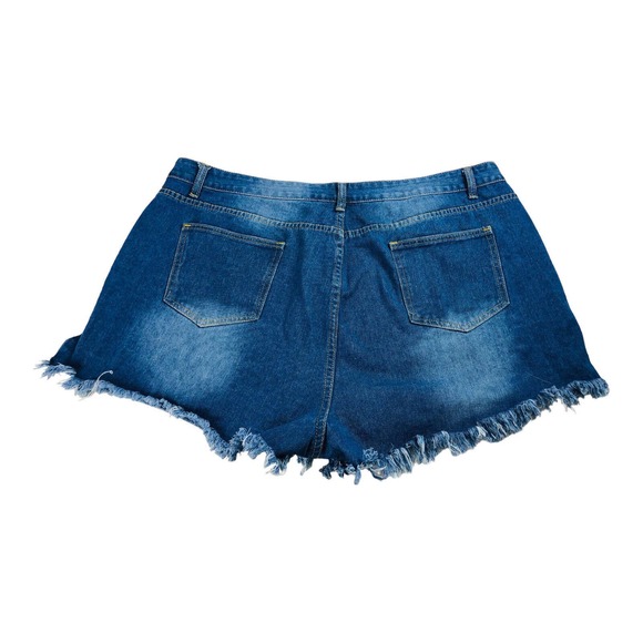 4160 Plus Cut Off Jean Shorts Plus Size Distressed 1X Zip Denim Blue Jeans - Picture 4 of 6
